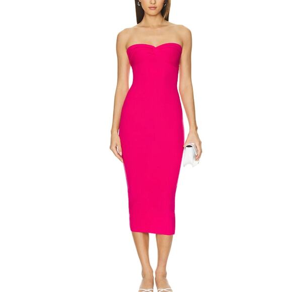 Superdown Pink Strapless Knit Midi Dress MEDIUM Barbie Bodycon Tube Revolve NEW - Picture 1 of 7